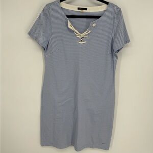 Tommy Hilfiger Blue & White Striped Lace-Up Neck Dress | Size M
